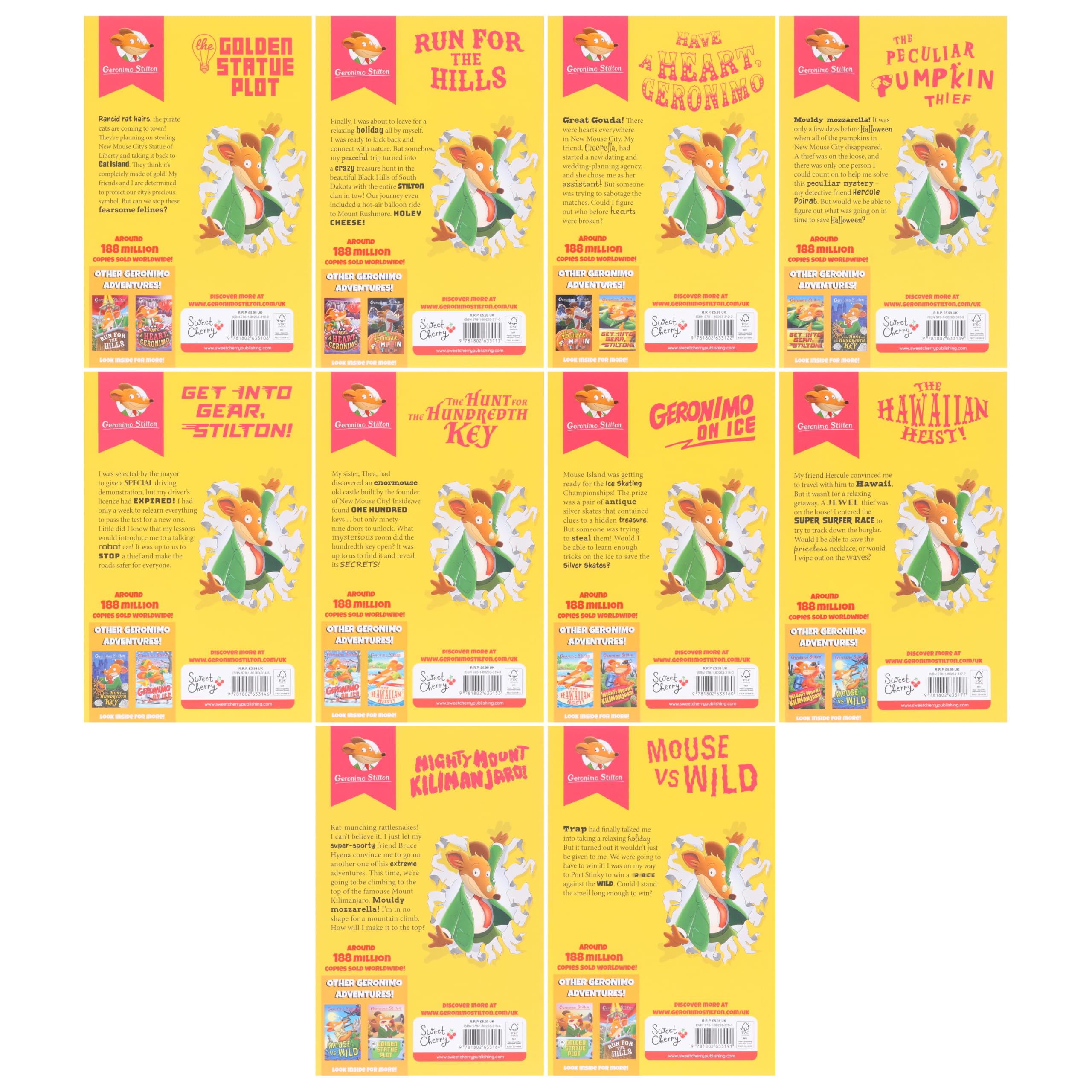 Geronimo Stilton Series 7 Children Book Collection 10 Books Box Set (Golden Statue Plot, Run for the Hills.... & 5 More)