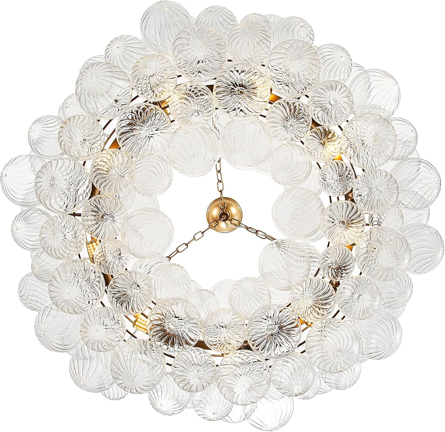 40 inch Bubble Ball Glass Chandelier with 9 Bulbs, Hand-Blown Swirled Glass Pendant Light for Living Room Bedroom, E12 110V Gilded Gold Metal Frame for Hall Entryway Dining Room Foyer