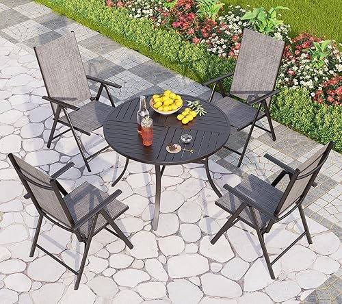 Miniatura 8 de PHI VILLA Juego de 2 sillas de comedor plegables para patio al aire libre, sillas ajustables de respaldo alto reclinables con reposabrazos para