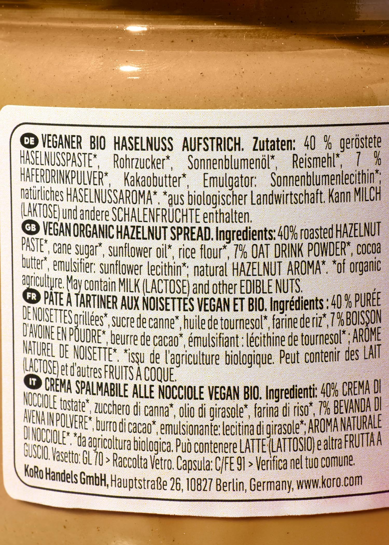 KoRo - Helle Bio Haselnusscreme 6 x 400 g- 40% italienische Haselnüsse - Vegan - Ohne Palmöl