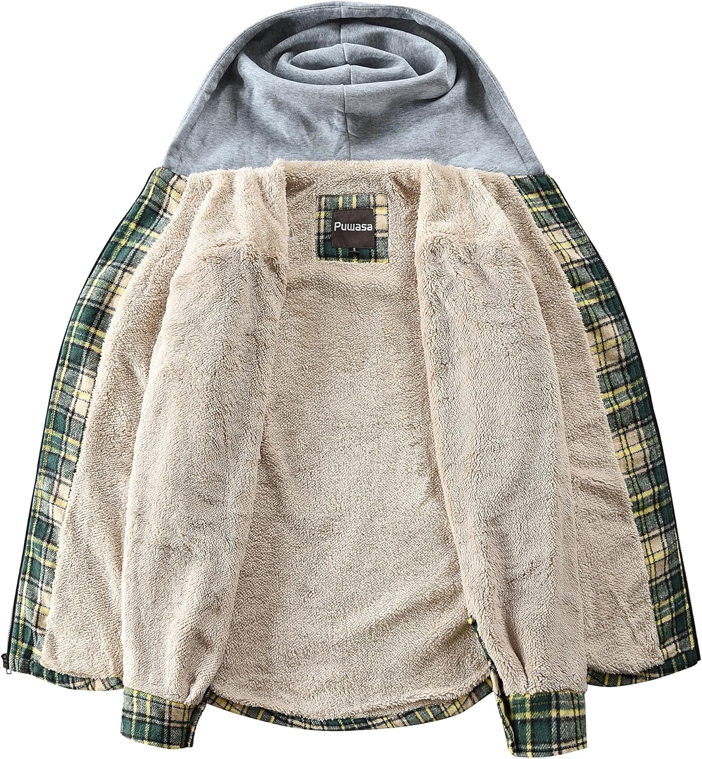 Men's Full Zip Sherpa Lined Flannel Jacket Fleece Hooded Plaid Jacket with Hood for Men - Image 2