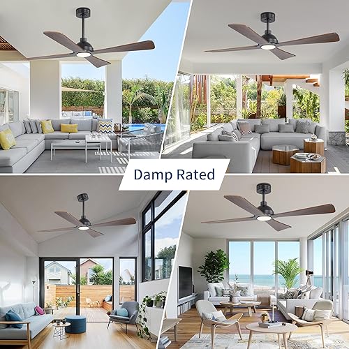 Miniatura 8 de WINGBO Ventilador de techo CC de 56 pulgadas con luces y control remoto, 4 aspas de madera maciza, 3CCT, motor CC reversible de 6 velocidades,