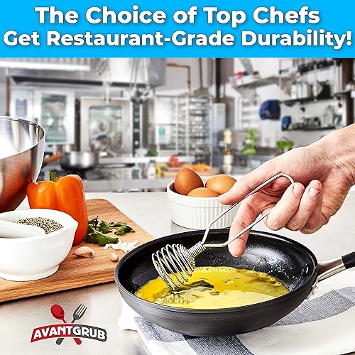 Miniatura 2 de Batidor de bobina francesa extra fuerte de 8 pulgadas de grado chef. Los mejores batidores de cocina de metal Galaxy para mezclar salsa gruesa.