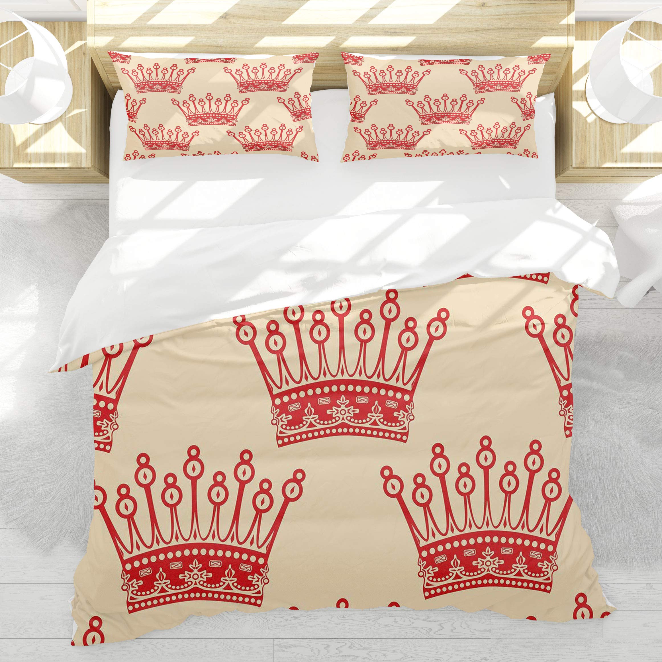 Housse de Couette Couronnes Rouge Vintage pour Chambre Royale Cosy
