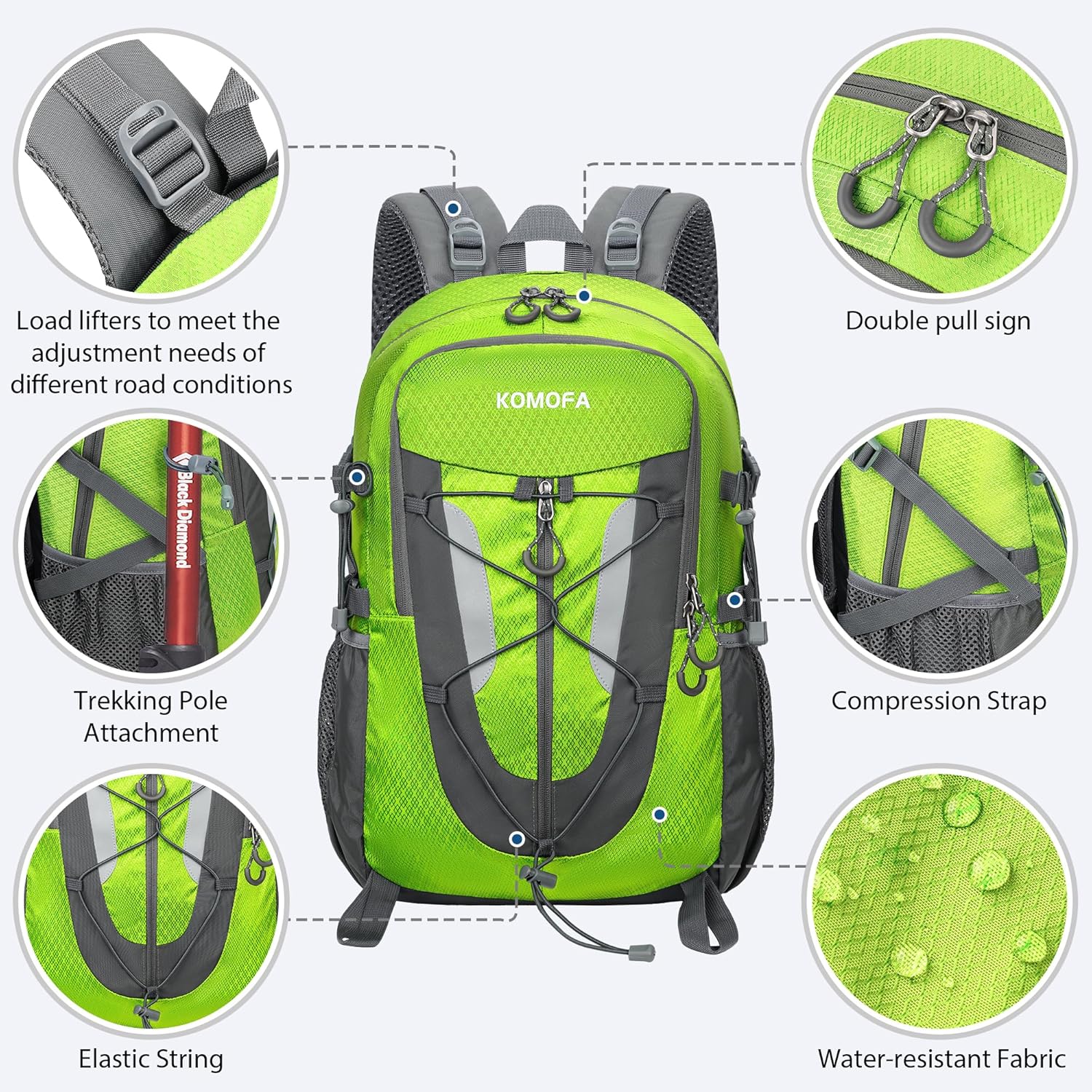 Hiking Backpack 30L Lightweight Travel Daypack Small Day Pack for Men Women Outdoor Camping Backpacking, Green - Image 3