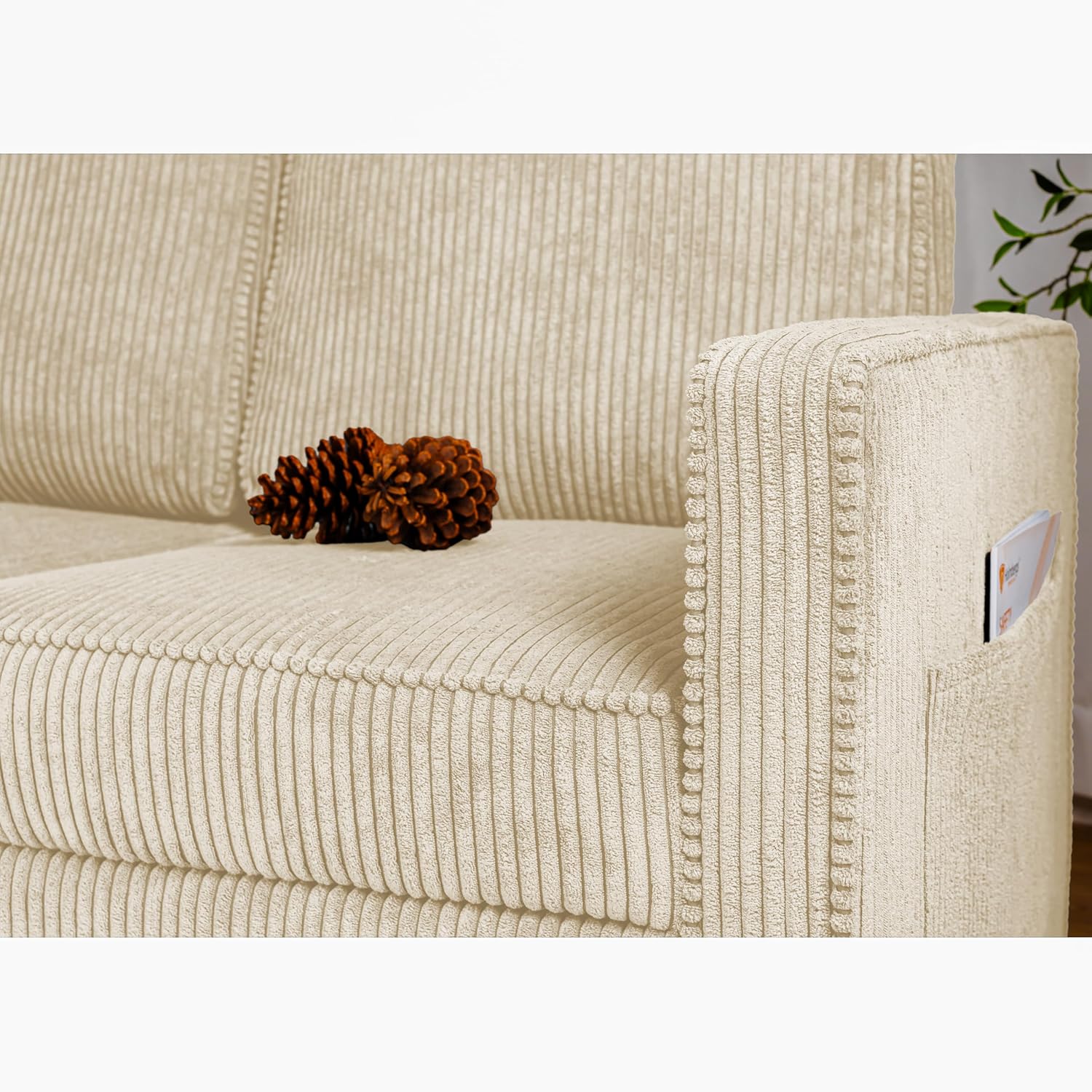 Retractable 3-Seater Sofa Bed, Space-Saving Couch for Small Spaces, Soft Corduroy Fabric & High-Density Sponge, Easy Assembly, for Living Room/Apartment