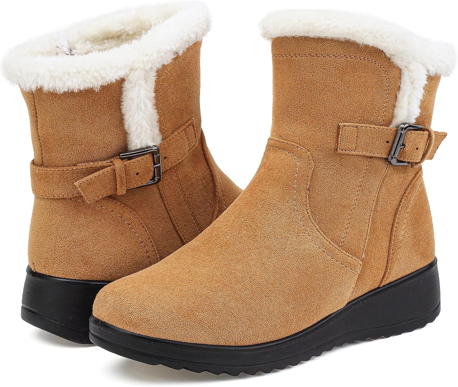 Womens Winter Snow Boots Leather Warm Zipper Ankle Booties Outdoor Walking