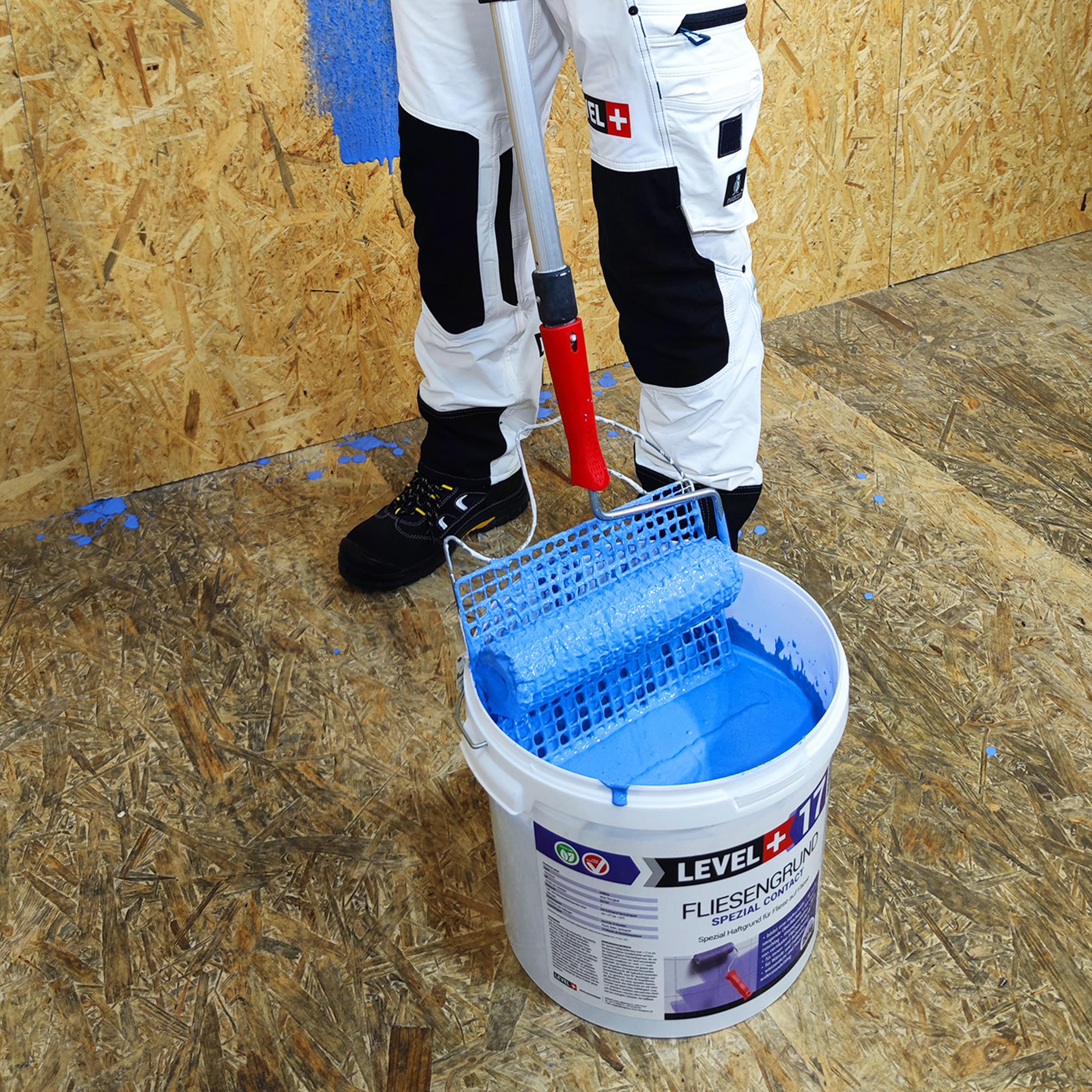 Level + 17 Fliesengrund Spezial Contact für Fliese auf Fliese - 15 kg | Spezial-Haftgrund mit Quarzsand für Fliesen, Glasmosaik, Naturstein & PVC - Grundierung für Innen & Außen
