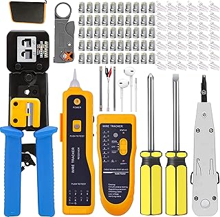 TAIWAIN RJ45 Crimper Set Professional CAT6 CAT5e CAT5 Ethernet Crimp RJ45 Crimping Tool Kit, Network Cable LAN Tester Punch Down Wire Stripper(Black)