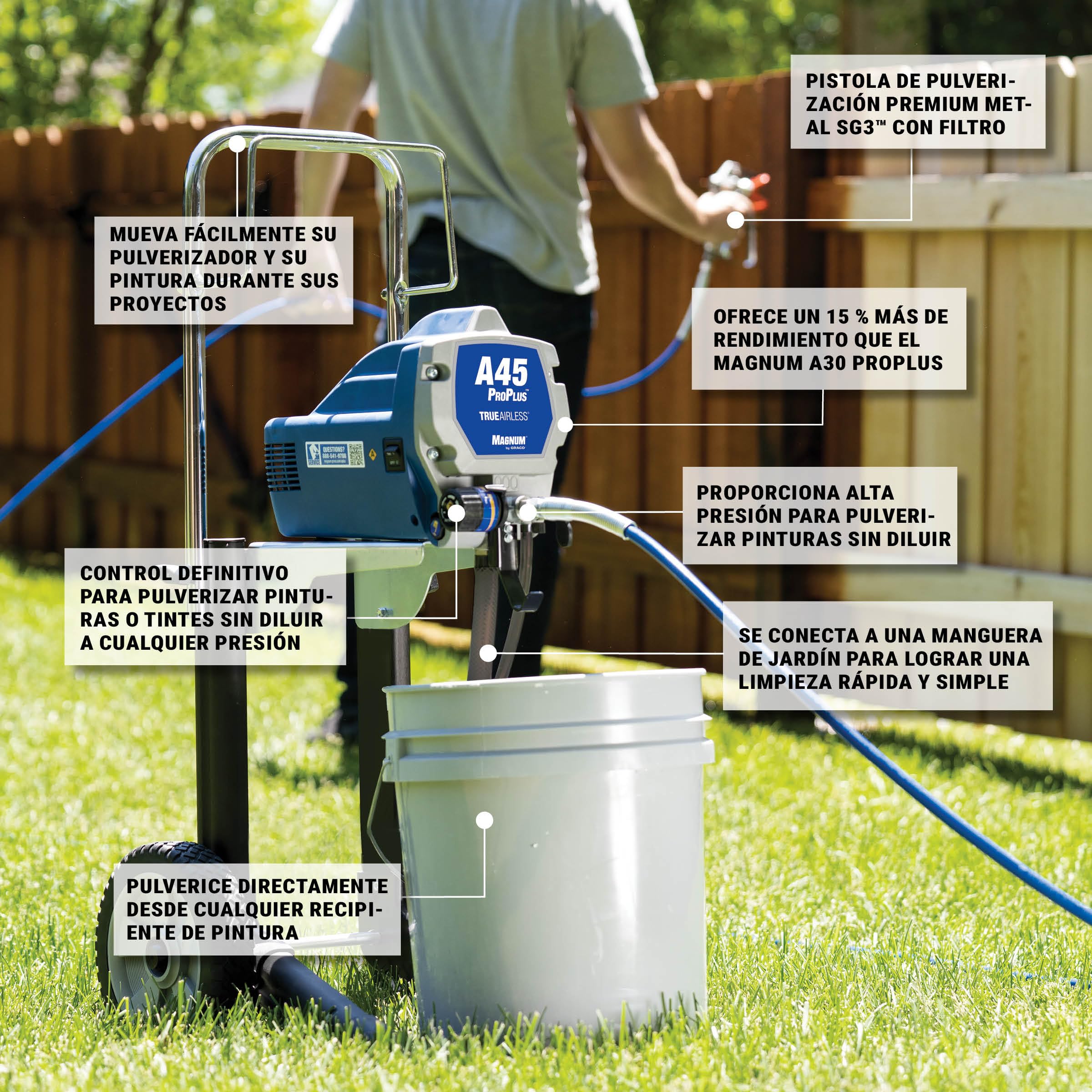 Magnum by Graco 17C245 Pulverizador de Pintura airless A45 ProPLUS, Unidad Potente sobre Ruedas, Grandes proyectos domésticos (caudal de 1,17 l/min, máx. presión 207 Bar)