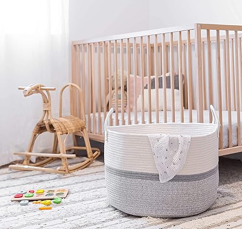 Miniatura 60 de OrganiHaus - Canasta tejida extragrande de cuerda suave de algodón para mantas de sala de estar, para almacenamiento, lavandería, guardería