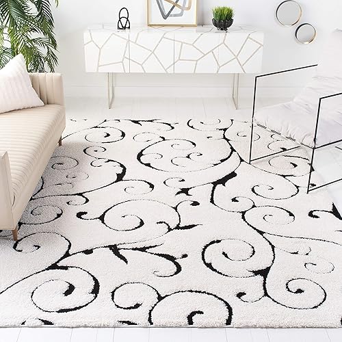 SAFAVIEH - Colección Florida Shag SG455, alfombra afelpada de 8 pies 6 pulgadas x 12 pies, diseño de vides enrolladas y espirales elegantes,