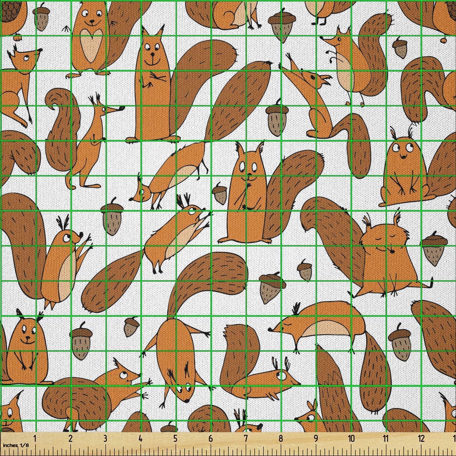 Lunarable Squirrel Fabric by The Yard, Funny Squirrel Family Playing with Nuts Continuous Pattern Print, Microfiber Fabric for Arts and Crafts Textiles & Decor, 2 Yards, Dark Orange Orange