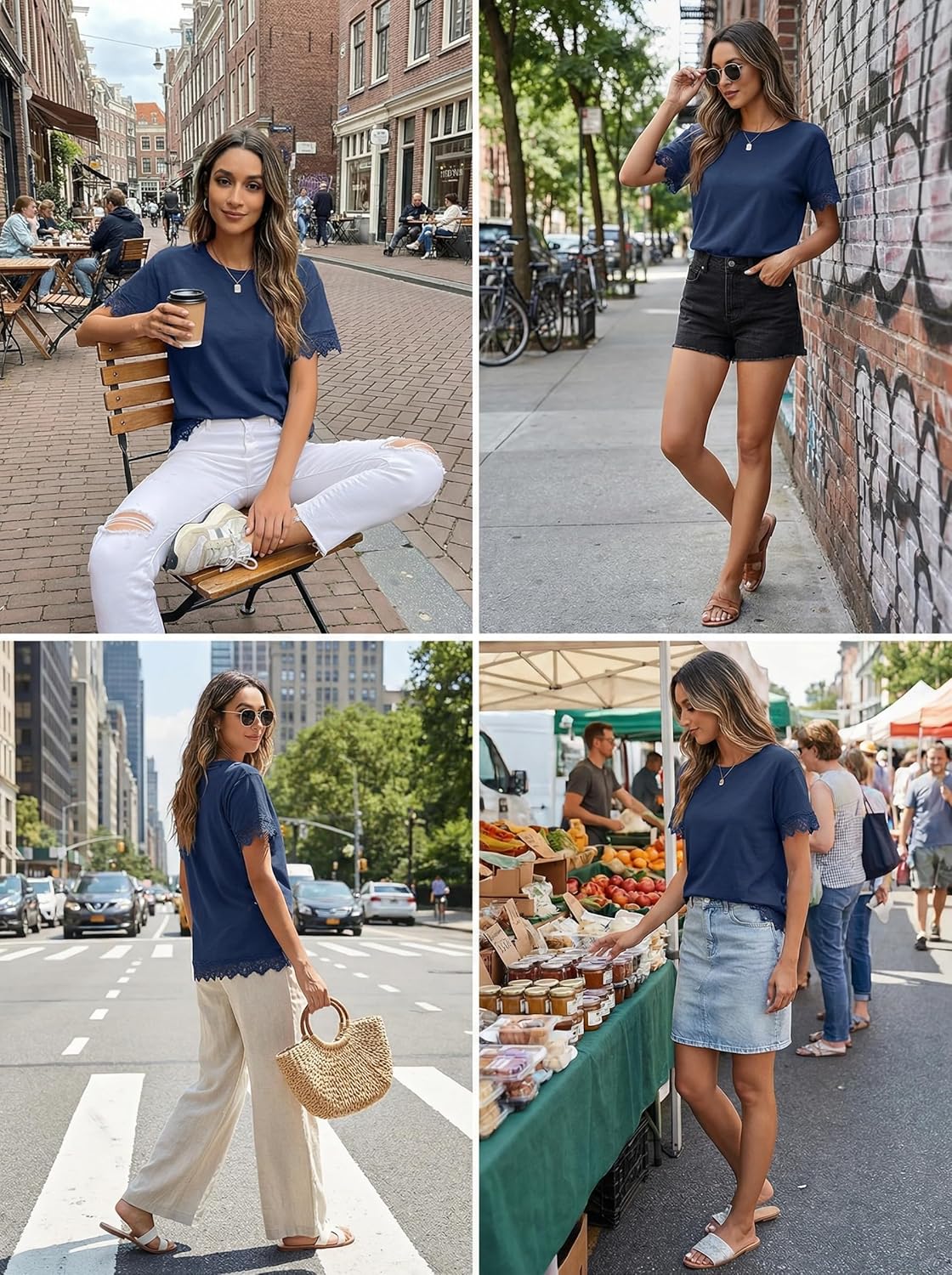 Dokotoo Womens Summer Tops 2026 Oversized Short Sleeve Shirts Casual Loose Lace Patchwork Tshirt Fashion Outfits - Image 8