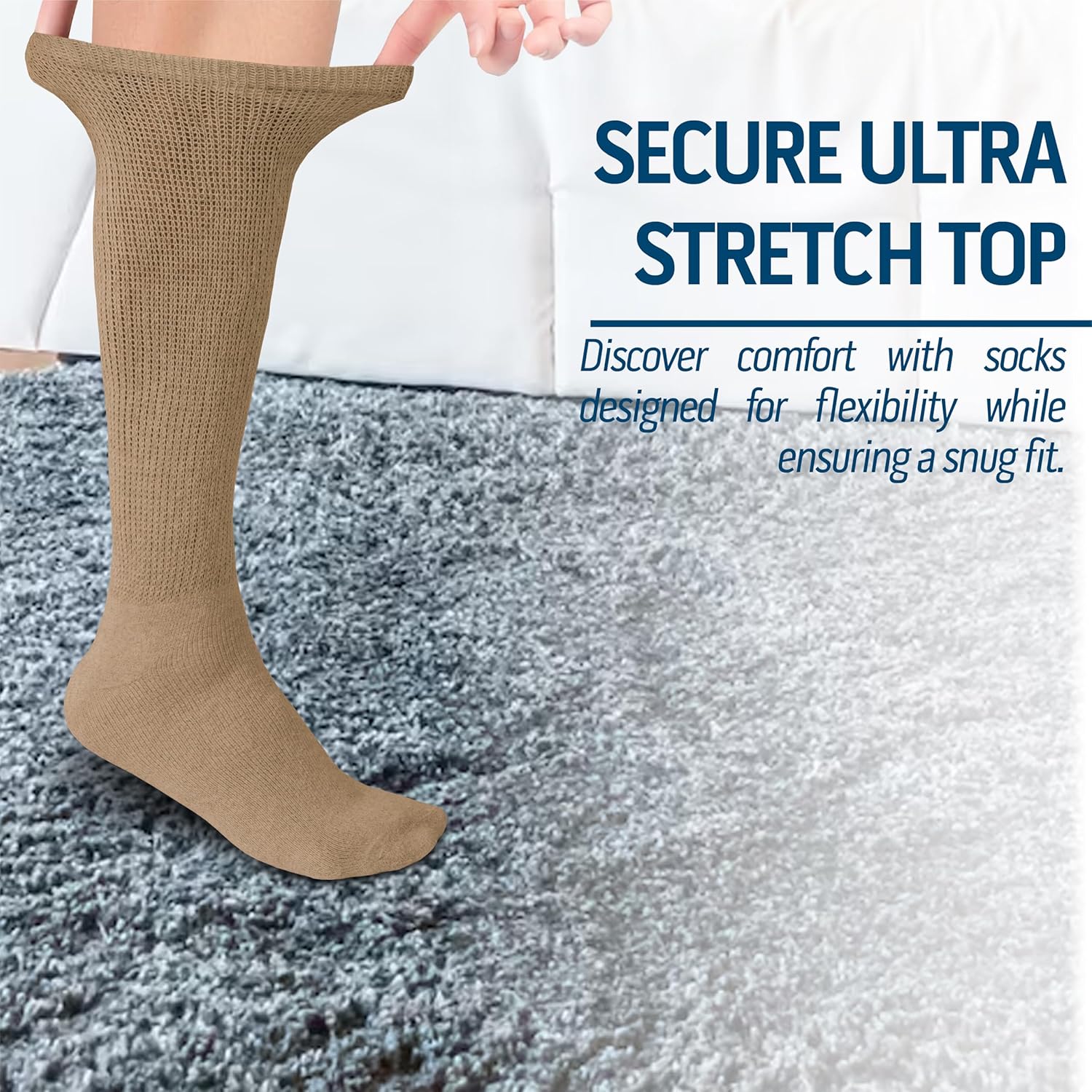 6 Pairs Diabetic Knee High Socks for Men, Over the Calf, Premium Cotton Comfortable Fit. - Image 6