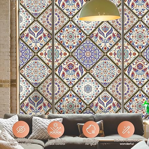 Miniatura 4 de DKTIE Película de privacidad para ventana de vidrieras con kit de instalación, película decorativa de tinte para el hogar, revestimientos de