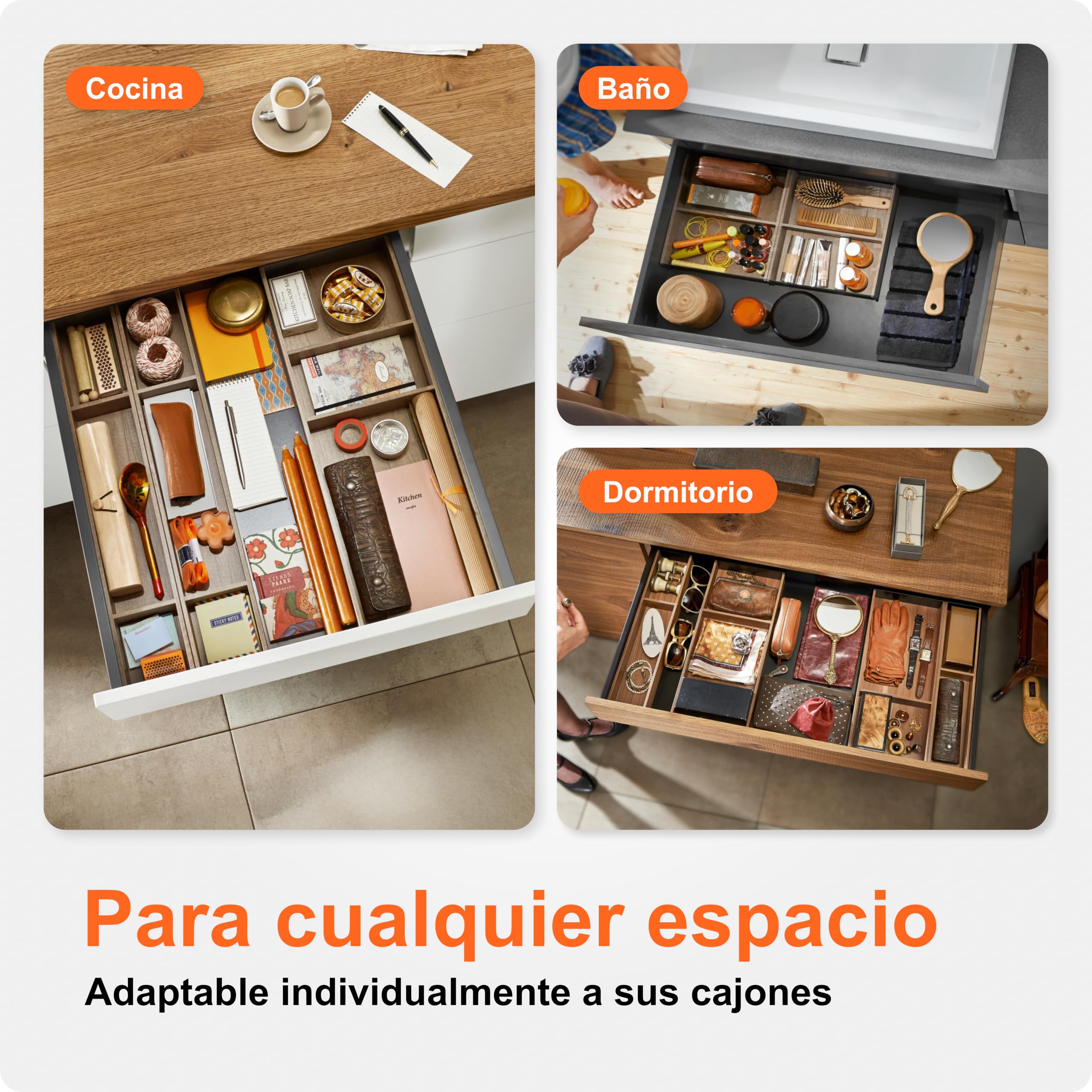 Blum AMBIA-LINE cubertero | organizador de cajón premium para cocinas modernas | protege, ordena y organiza cubiertos con claridad | con pies antideslizantes | 47 × 30 × 5 cm | Roble Bardolino