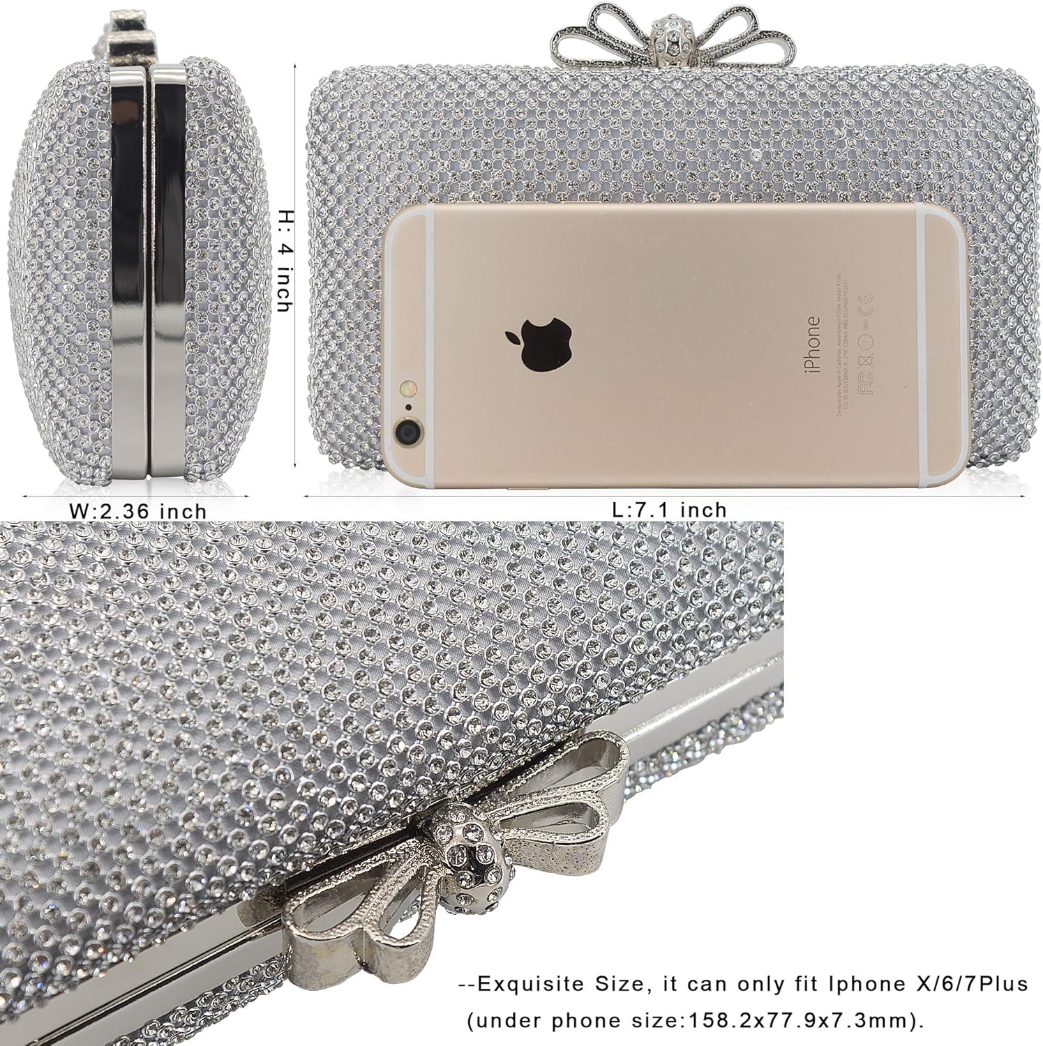 Dexmay Rhinestone Clutch Purse with Crystal Bow Clasp Evening Bag Wedding Party Dressy Handbag - Image 4