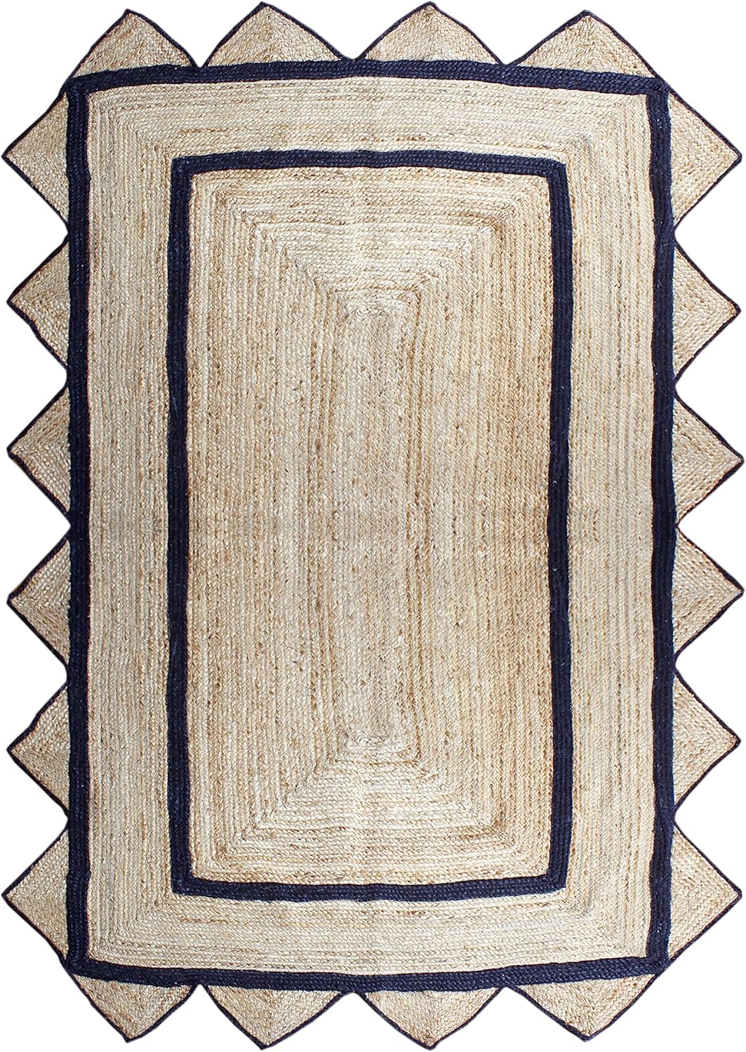 CASAVANI Scalloped 11' Square Rug Beige & Black Scallop