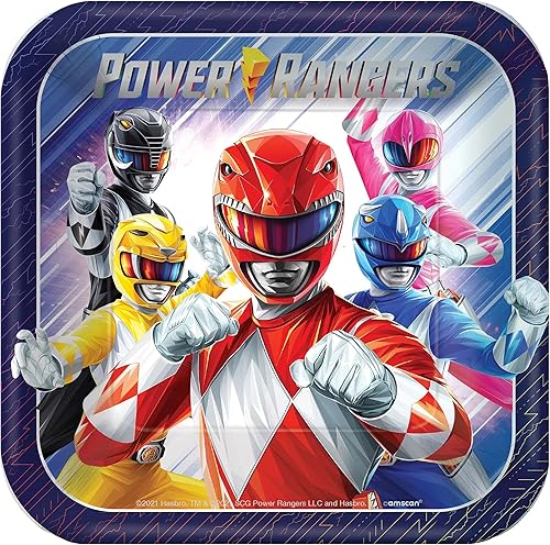 Miniatura 2 de El paquete de suministros para fiesta de cumpleaños de Power Rangers incluye 16 platos, 1 funda de mesa de papel, 16 invitaciones de fiesta, 2