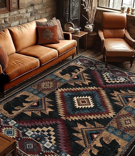 Miniatura 1 de YIHOUSE Alfombra rústica para sala de estar, de 8 x 10 pulgadas, lavable a máquina, tapete occidental antideslizante con patrón de estampado de pelo