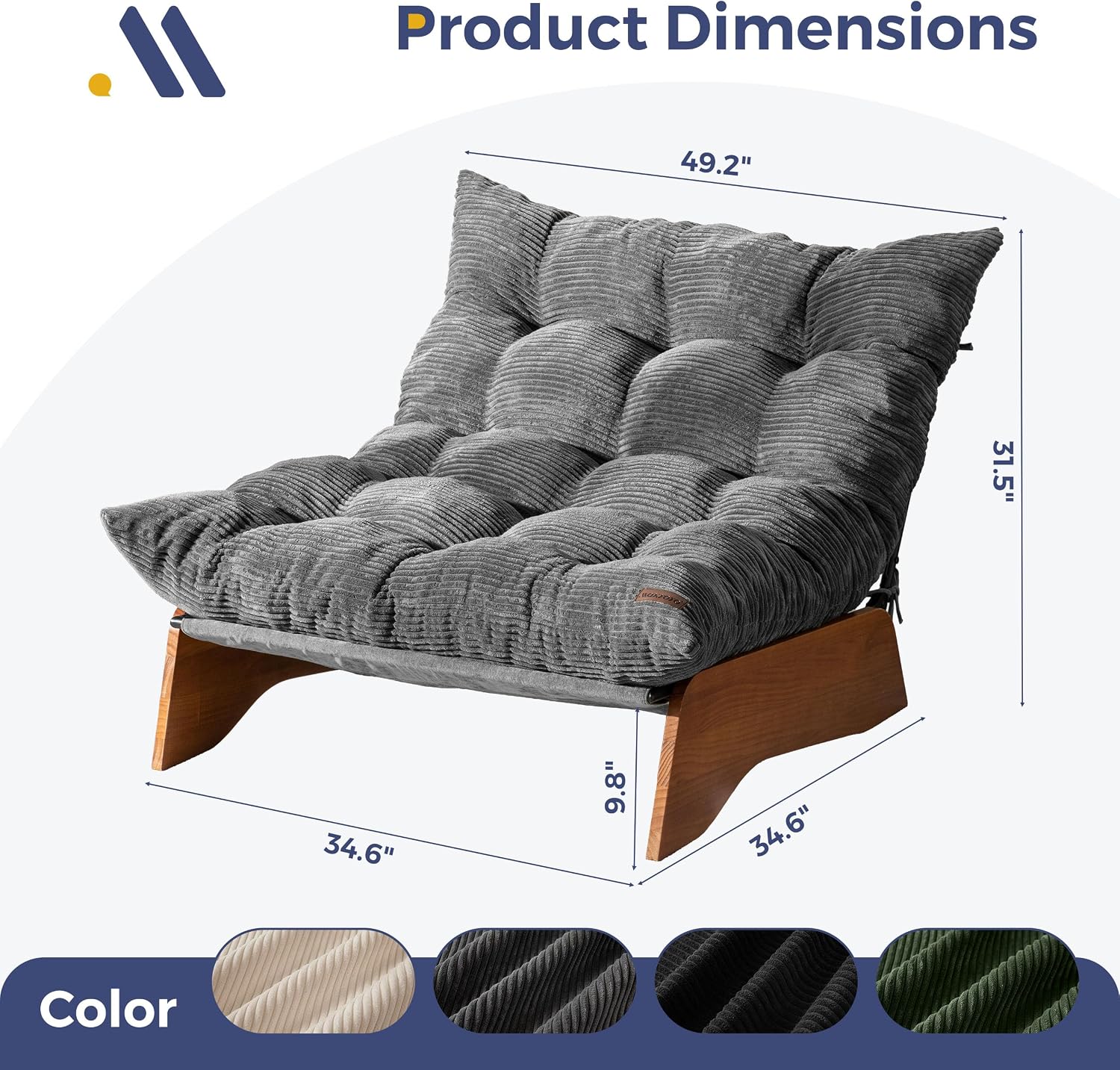 MAXYOYO Adjustable Living Room Chair, 3-Position Accent Chair with Frame, Convertible Living Room Chair & Recliner, Tufted Cushion Floor Chair, Soft Upholstered Lounge for Bedroom, Lounge, Dorm