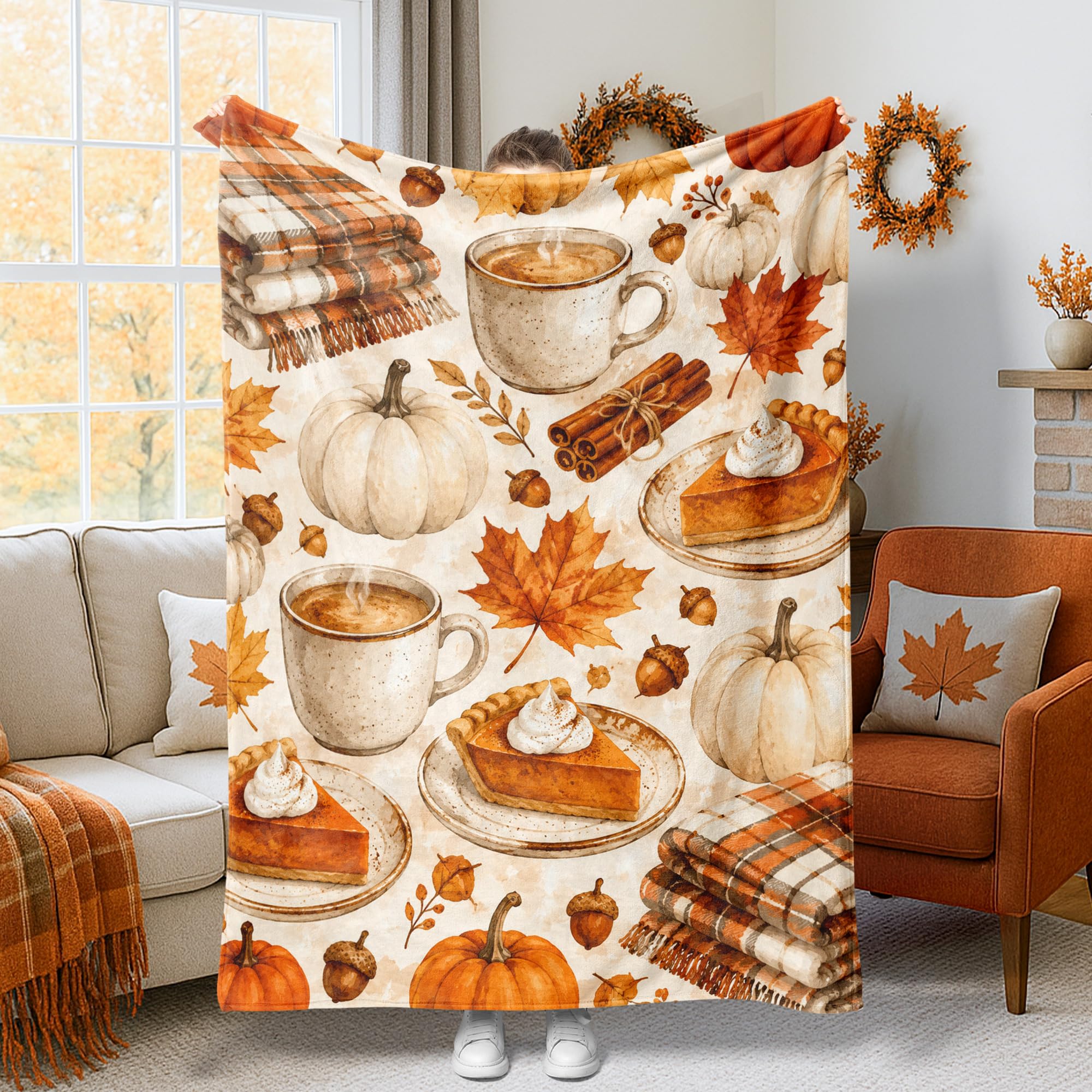 Tasse à café orange d'automne couverture jeté de citrouilles pour chaise de bureau