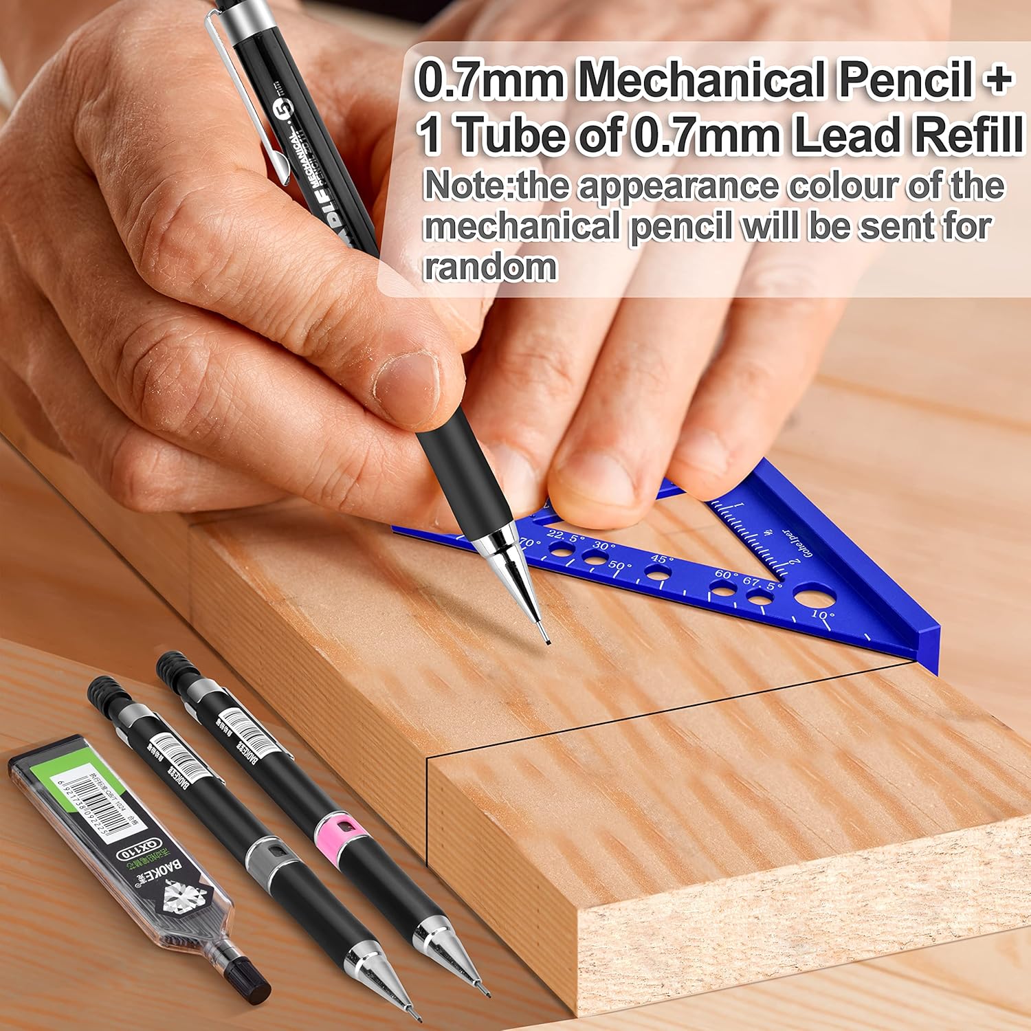 Small Precision Square Tool with 0.7mm Mechanical Pencil Fixed Miter Angle Pin 90 Degree Mini Carpenter Square Woodworking Machinist Measuring Square for Marking Gauge Furniture and Cabinet Making : Office Products