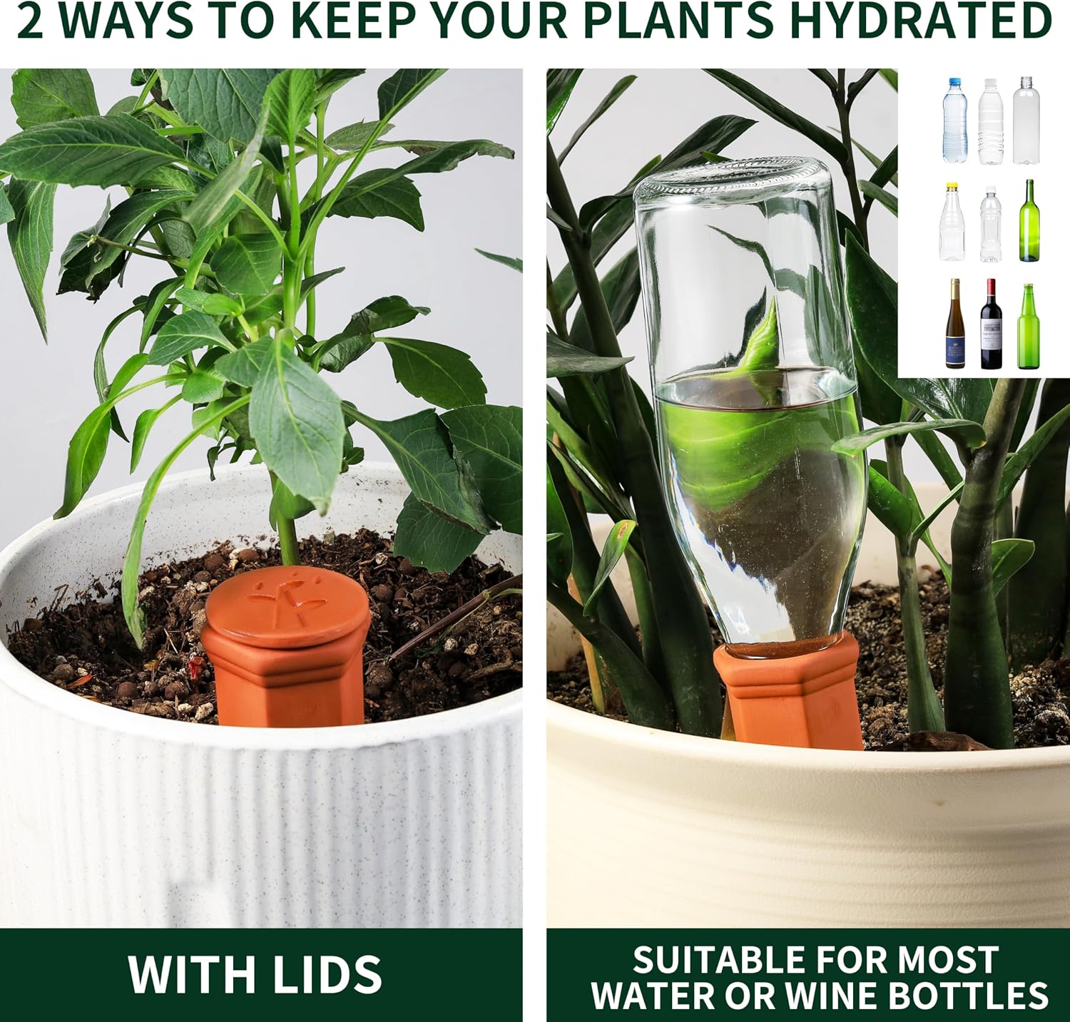 Soilagua Large Terracotta Watering Spikes with Lids, Automatic Plant Waterer Outdoor | Indoor, Vacation Friendly Clay Plant Watering Devices System, Slow Release Self Watering Planter Insert, 4 Pack image 4
