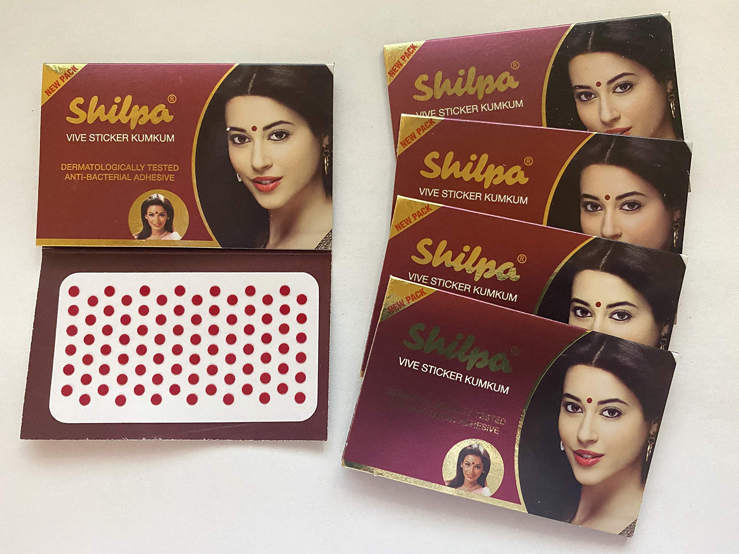 RED Shilpa Vive Stickers KUMKUM (5 Strips) Small - Size 8 (Diameter 3mm)