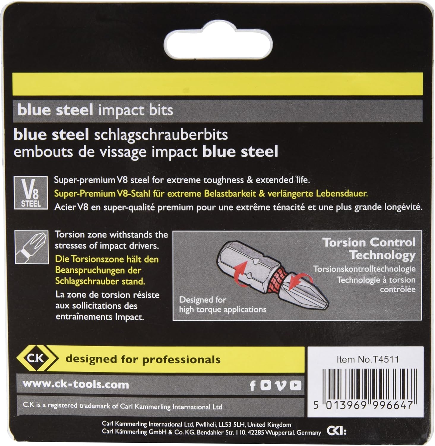 C.K T4511 "Blue Steel" PZ Impact Screwdriver Bit, 0 V, Black, Set of 6 Piece