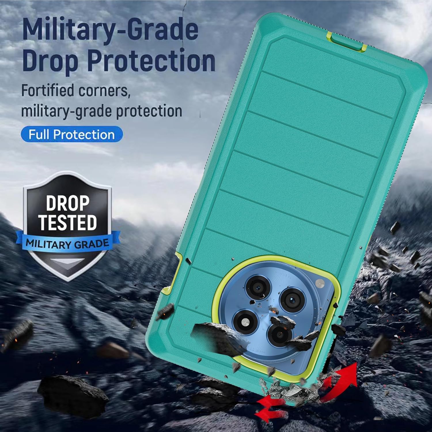YmhxcY Phone Case for OnePlus 12R Case with [Military Grade] Drop Proof 3-Layer Durable Cover/Shockproof Armor Drop Protection Solid Rubber Case for OnePlus 12R 6.78"-Light Blue/Yellow image 3 of 6 B0D793HCDD