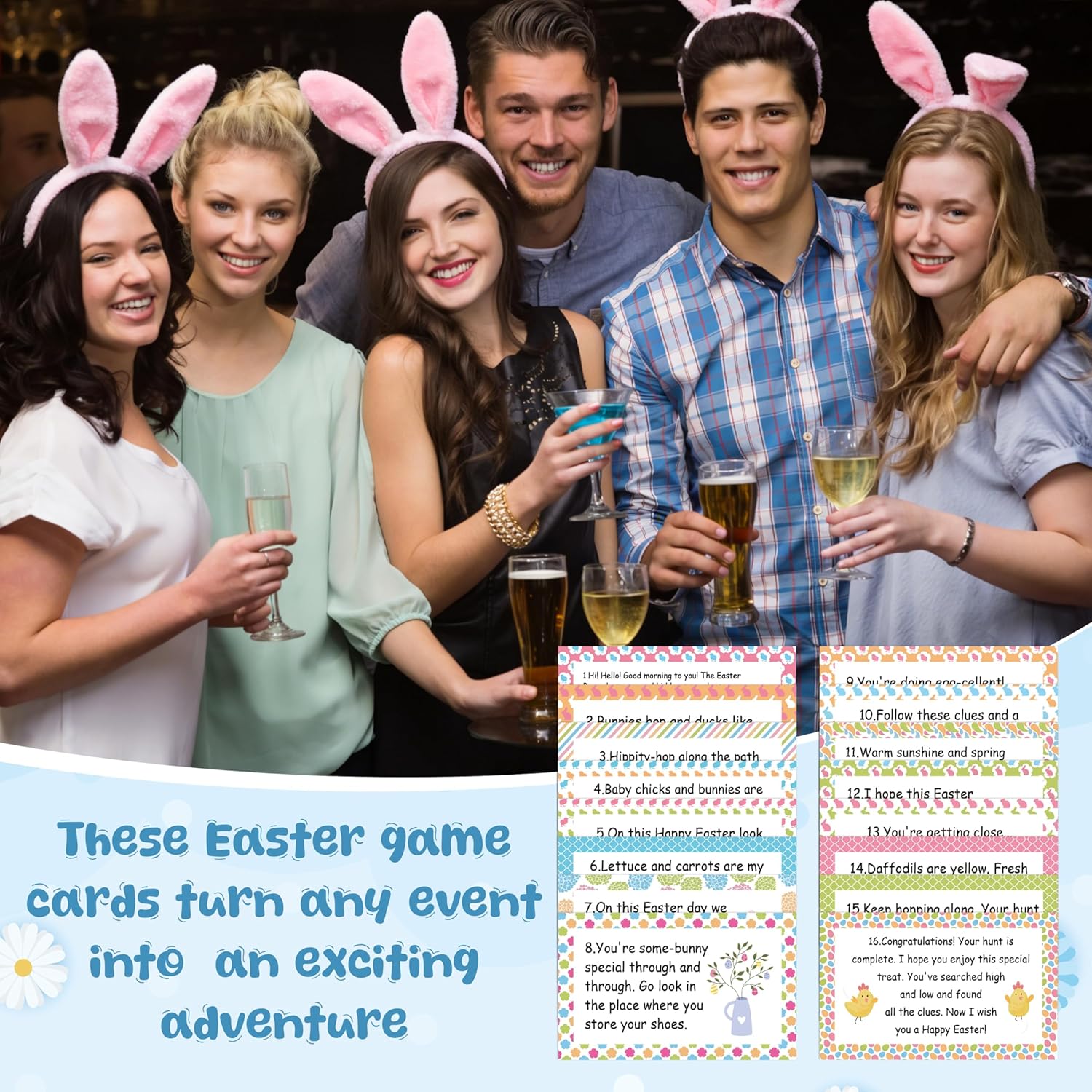 Nature Scavenger Hunt Cards, Bunny Easter Egg Hunt Clue Cards for Adults Family Friends, Spring Camping Treasure Riddle Party Game Indoor Activities - A02