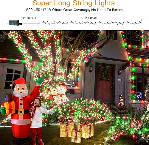 Miniatura 6 de Guirnalda de luces para exteriores con 12 modos de iluminación al amanecer, 174 pies, 500 luces LED enchufables de Navidad, memoria remota,