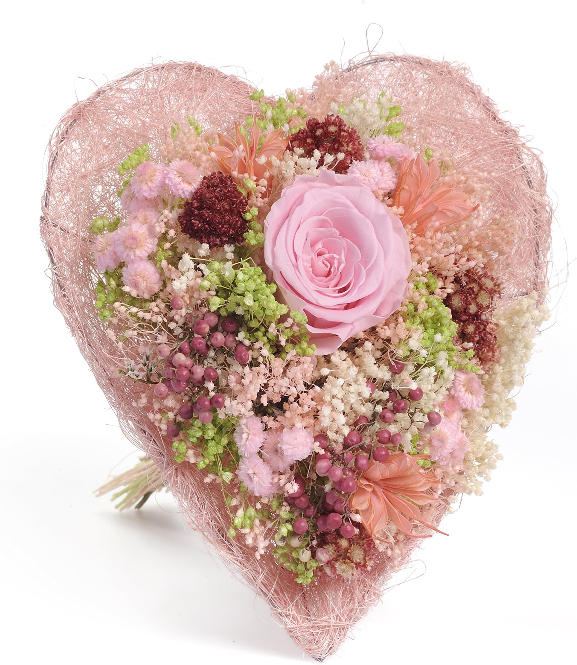 Bouquet Heart-Sanremo Dried Flowers from The Riviera dei Fiori with Rose Preserved Italy (Pink)
