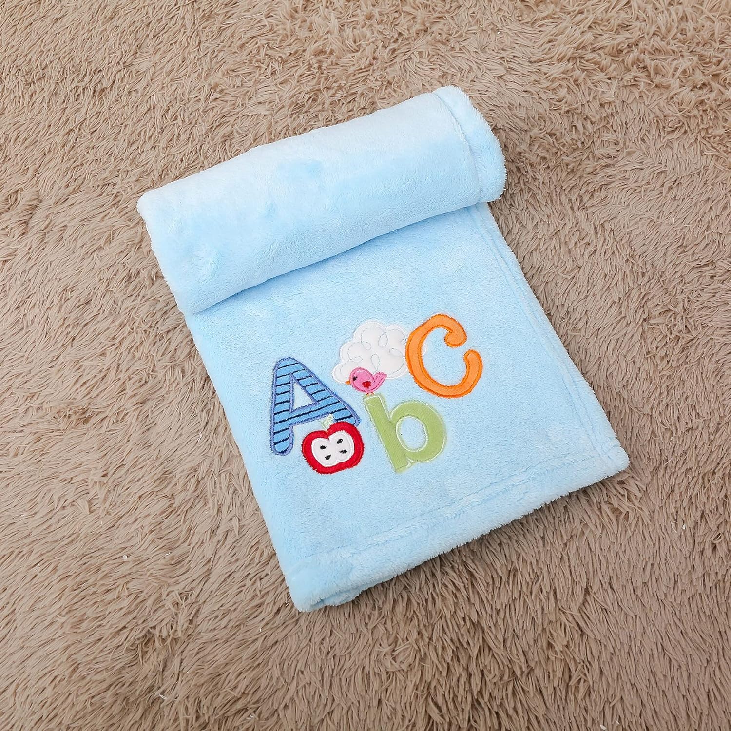 3 PCs Blue Embroidery Animal Nursery Crib Bedding Set 1 Quilt 1 Fitted Sheet 1 Blanket Baby Boy Cot Bedding Set
