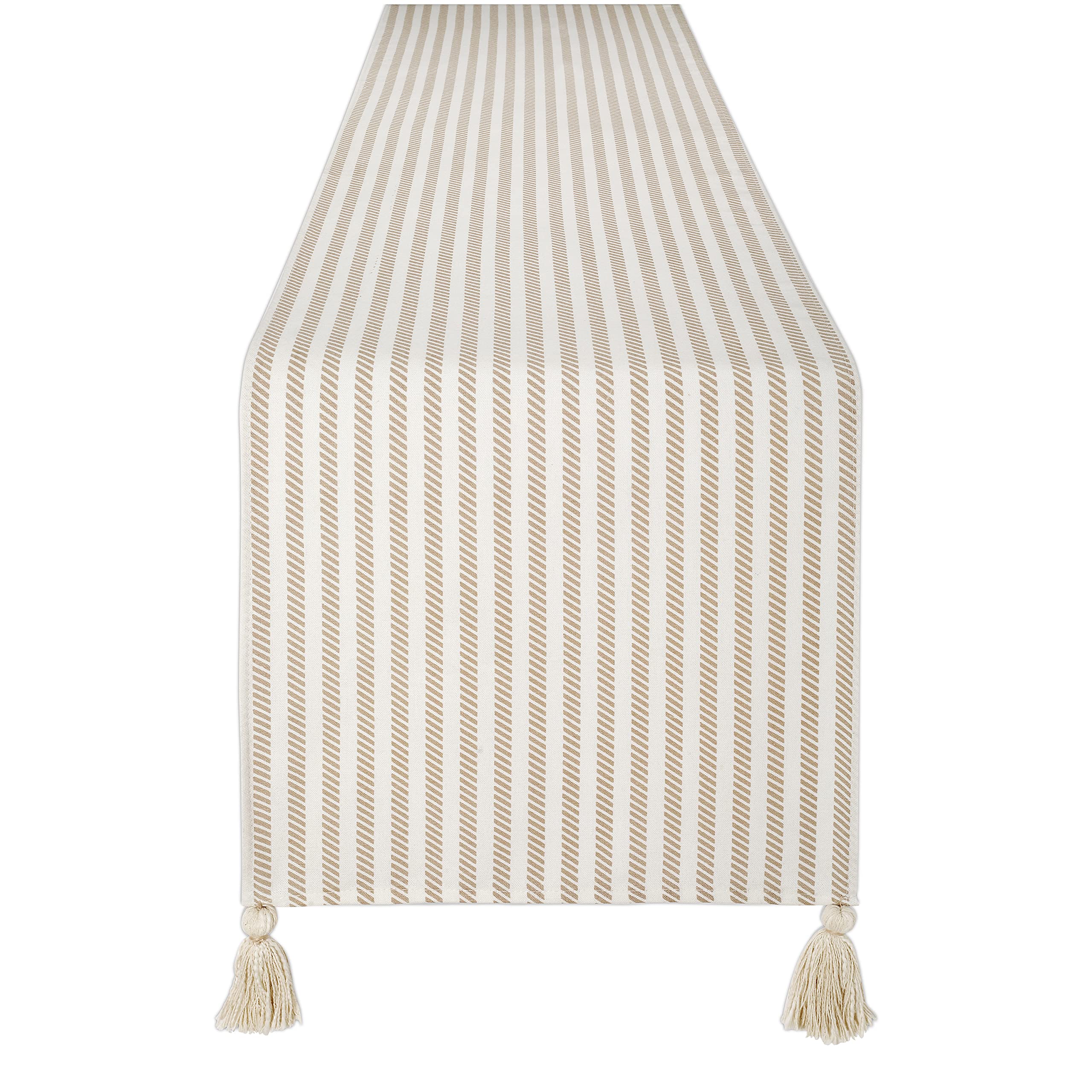 Folkulture Table Runner with Tassels for Home Dining Table, Farmhouse Style Décor or Kitchen Table Runners 108 Inches Long, 100% Cotton Coffee Table Runner for Living Room, 14x108, Beige Stripe