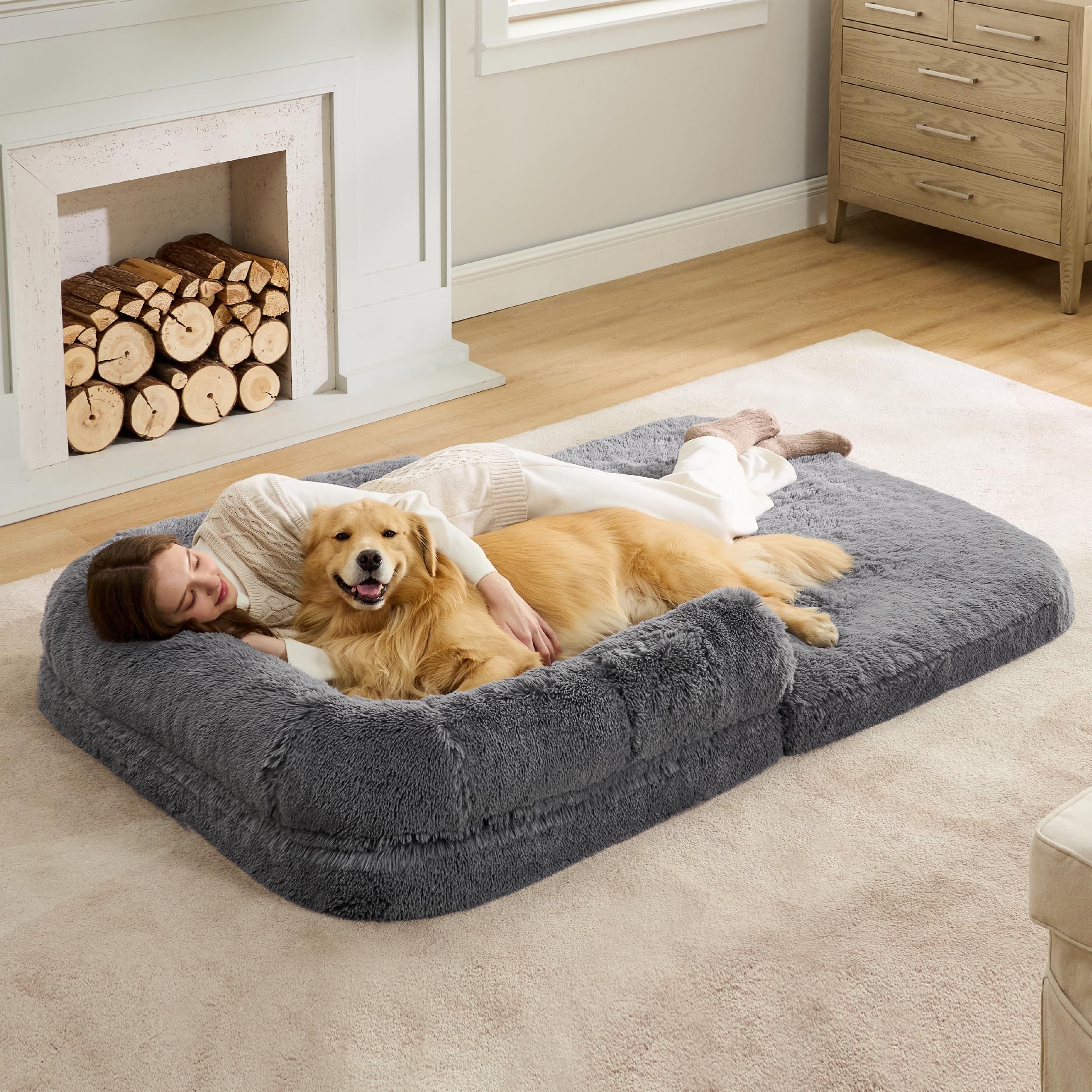 Large padded luxury fleece dog bed by wolfybeds in winterberry red 36 x 24 washable covers