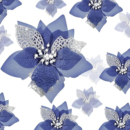 Vista 52 de Boao 24 Pieces Christmas Artificial Glitter Poinsettia Flowers Xmas Flowers Wedding Christmas Tree New Year Ornaments(Green)