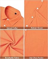 Vista 25 de J.VER Camisas de manga corta de lino y algodón para hombre, estilo informal, ligeras, con botones, para vacaciones, playa y verano, con bolsillo