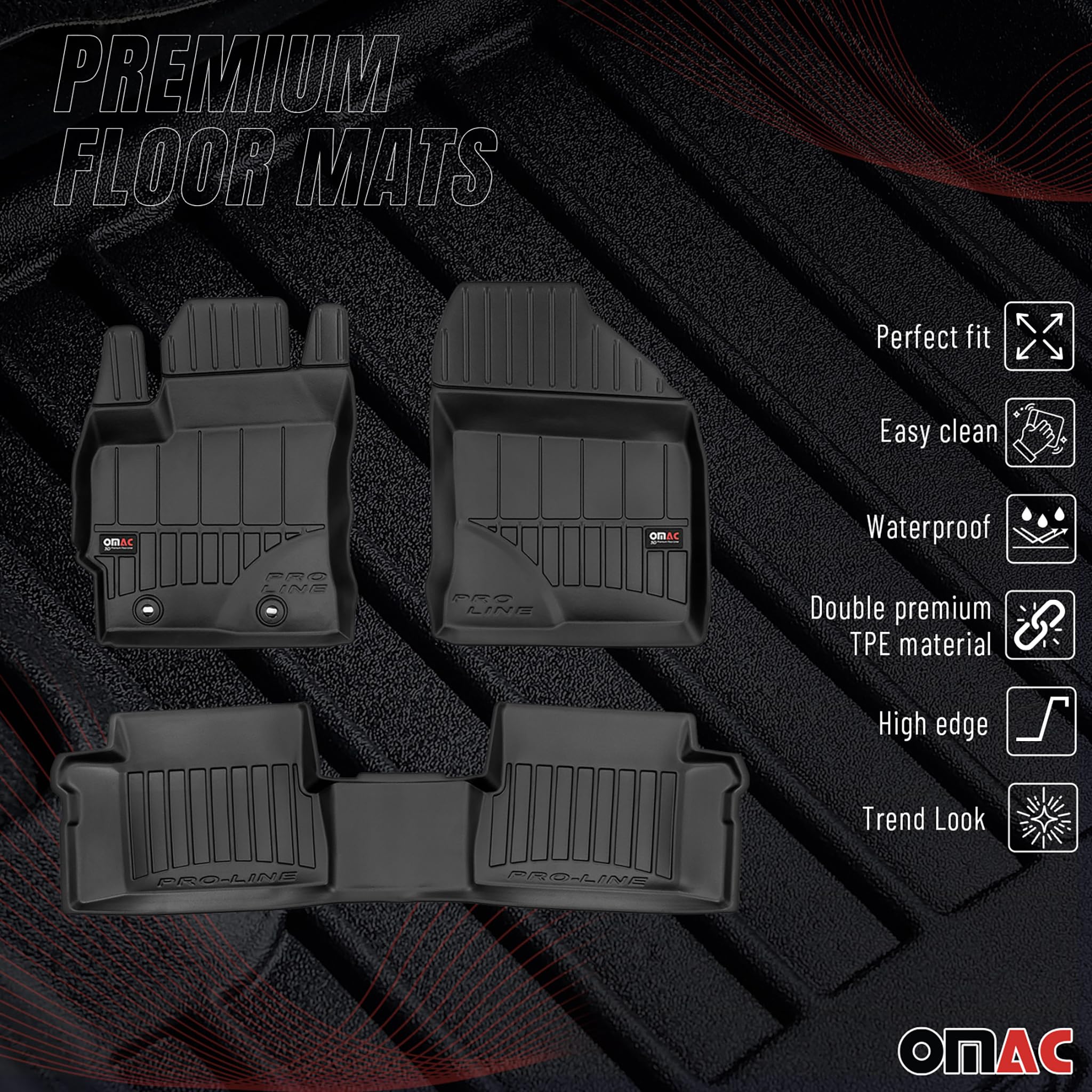 Tapis de Sol 3D TPE Premium Compatible avec Toyota Auris II Hybrid 2012-2018 | Revêtement de Sol pour Voiture - Intérieur antidérapant - Bords Hauts - Noir