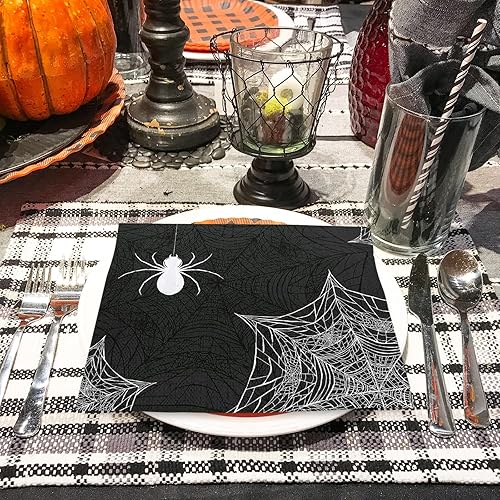 Miniatura 4 de Paquete de 80 servilletas de papel de Halloween de 6.5 x 6.5 pulgadas, servilletas de papel de telaraña negras y blancas, servilletas de papel
