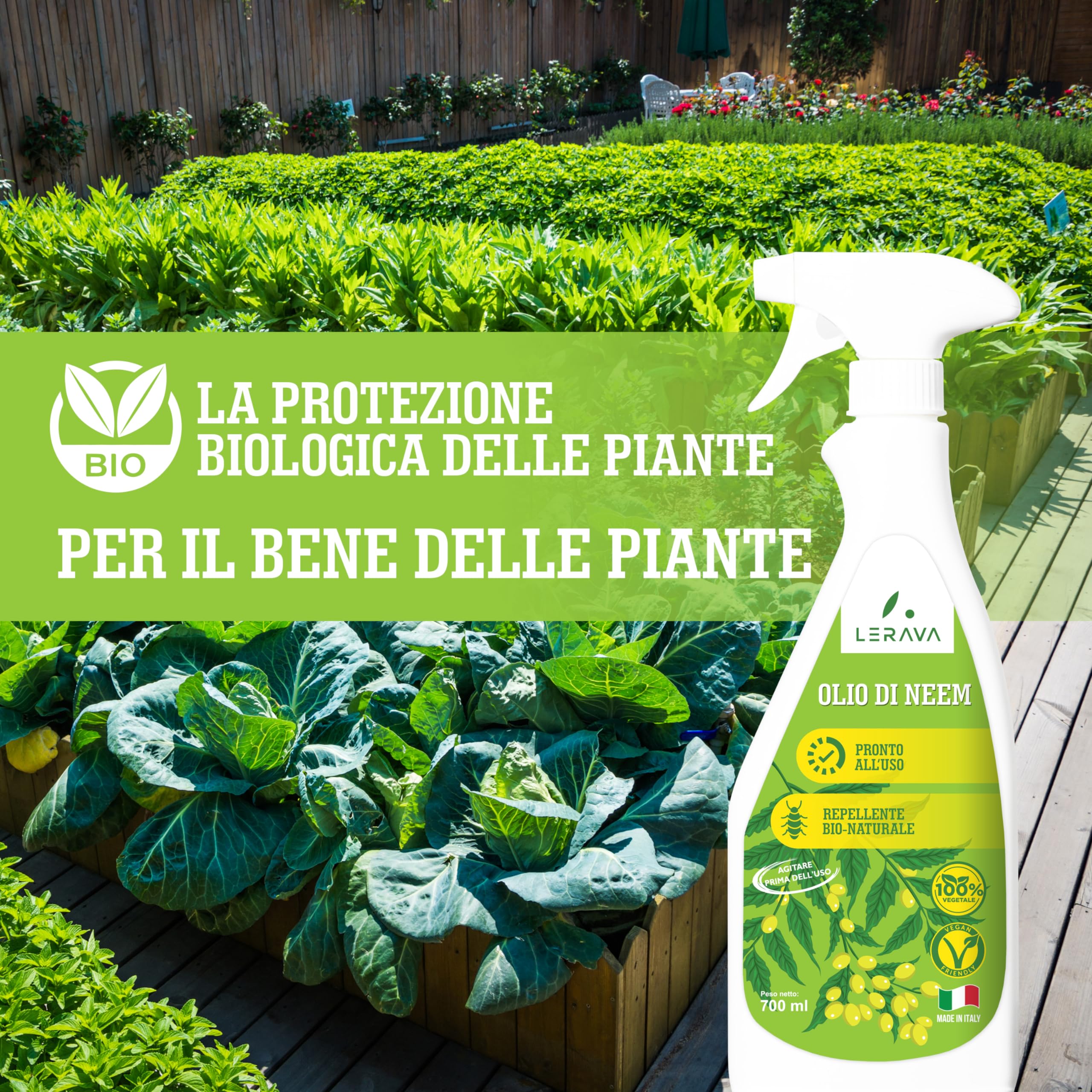 LERAVA Olio di Neem per Piante 700 ML - Antiparassitario Naturale per Orto e Giardino