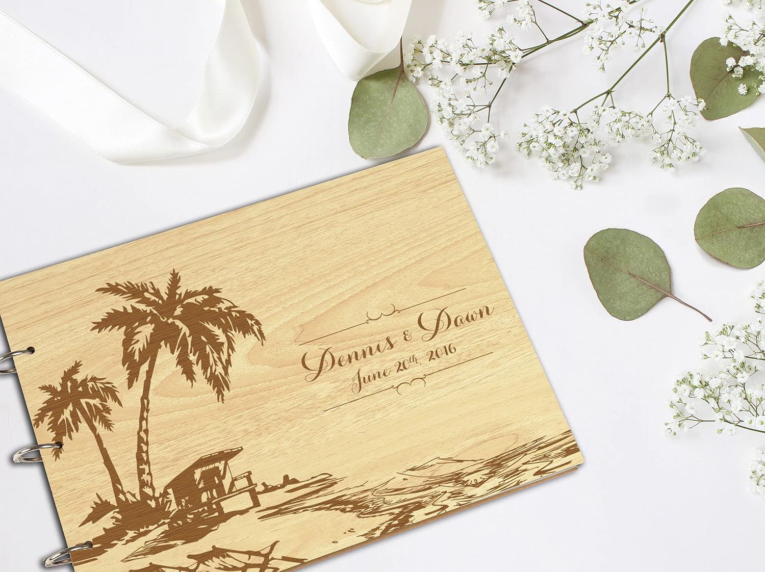 Darling Souvenir Personalized Engraved Laser Cut Wedding Guest Book Wooden Cover Sign-in Book Registry Guestbook Scrapbook-M8