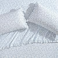 Laura Ashley Victoria Blue Floral Percale Cotton Standard Pillowcase Set, 2-Pack with Ruffled Hem