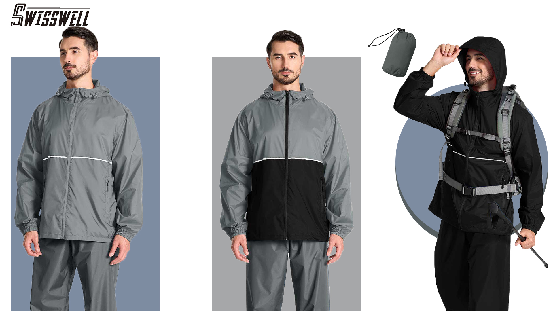 SWISSWELL Men's Rain Jacket Windbreaker Packable,Lightweight Golf