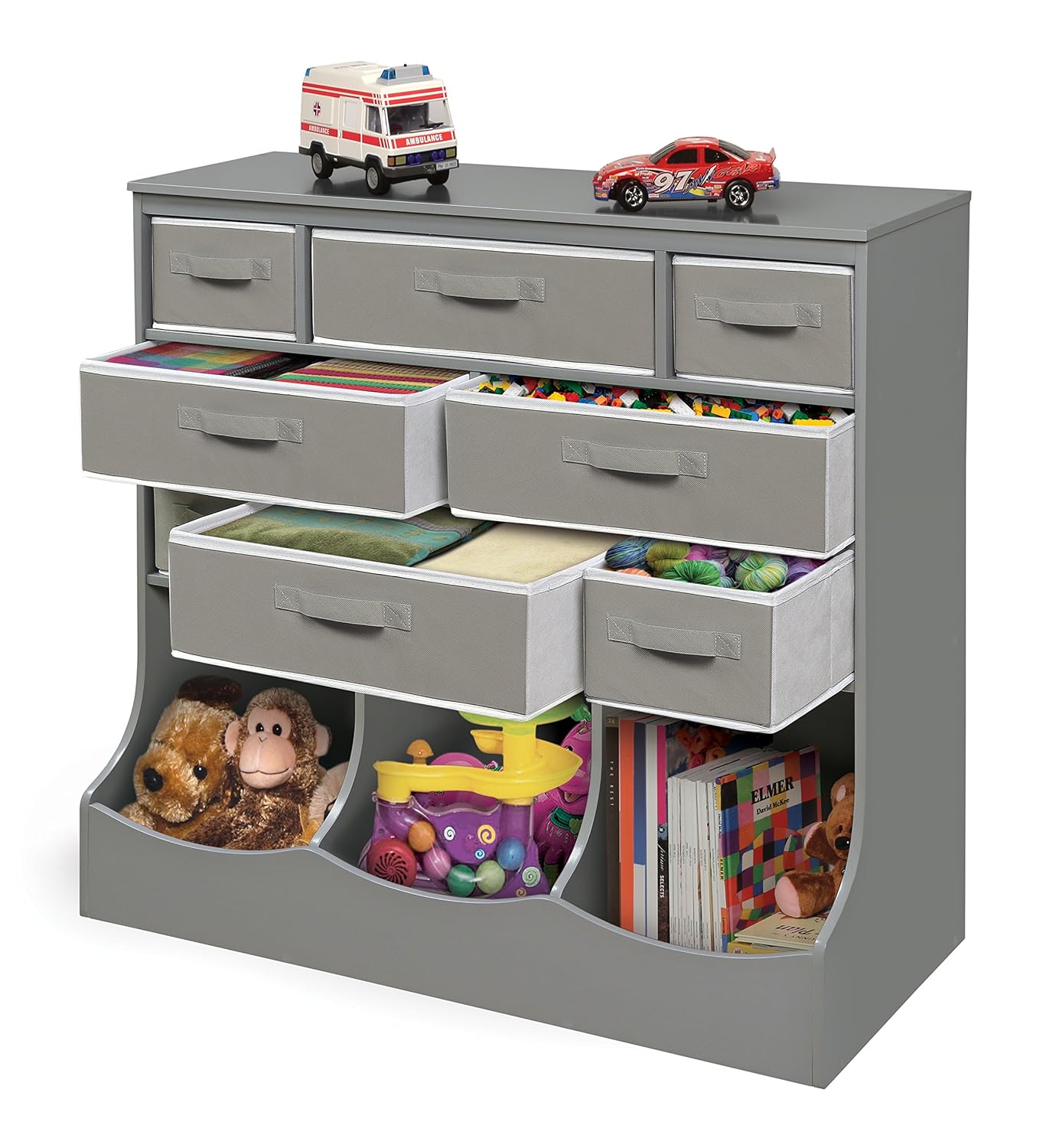 Badger Basket Storage Station with 8 Baskets & 3 Bins – Versatile Organizing Unit for Toys, Crafts & More - Gray