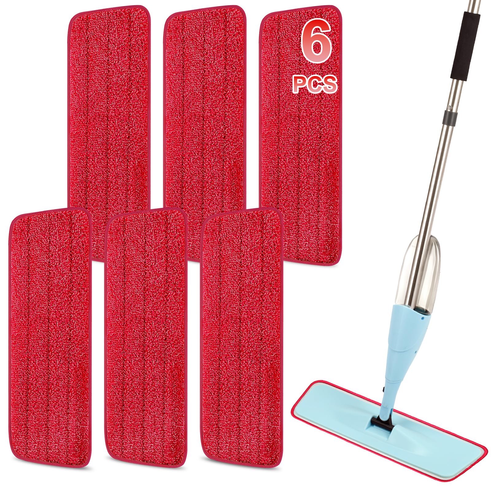 16.5 Inch Reusable Mop Pads Microfiber Spray Mop Replacement Heads for Wet/Dry Mops Compatible with Bona Floor Care System (6 Pack)