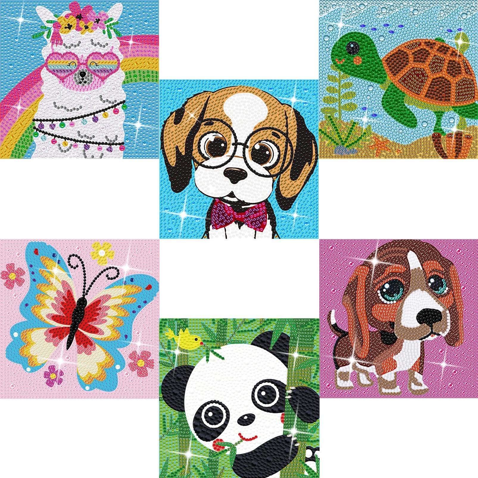 6 Pack Diamond Art Kits for Kids Beginners, DIY Full Drill Animal 5D Diamond Painting Kits for Kids Ages 6-8-10-12, Gem Art by Number Dots Kits for Boys & Girls for Birthday Gifts(6x6 Inch)