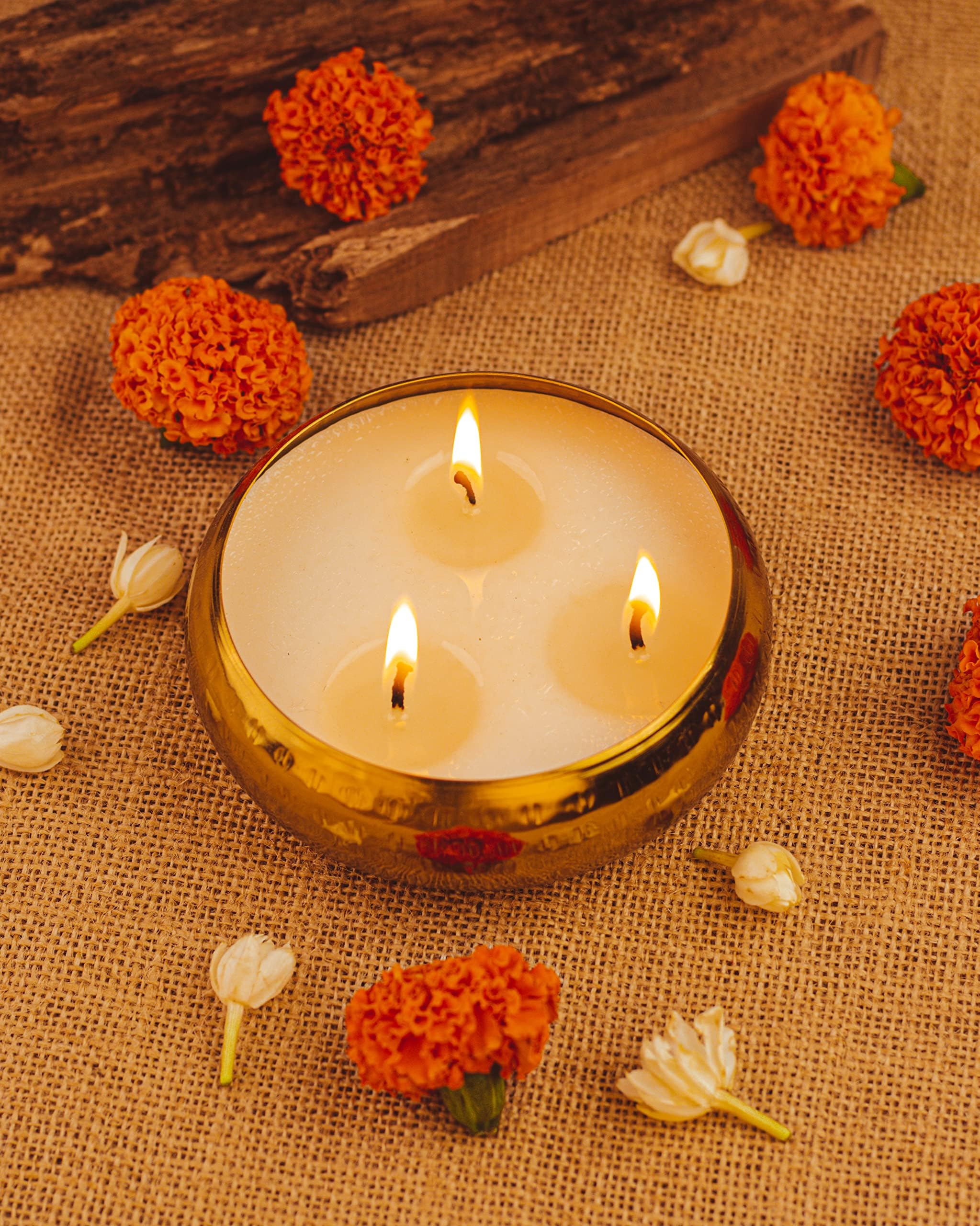 AuraDecor Gold Hammered Urli Candle - Multiple Wick Celebration and Festive Long Burning Fragrance Candle (Small 11 * 4 cm)